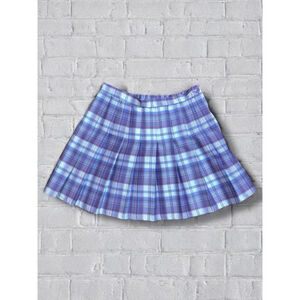 Rewind Women’s Juniors Medium (7-9) Purple Plaid Pleated Skirt Preppy Side Zip